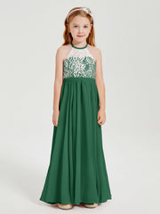 Abiti Da Damigella Lunghi In Chiffon Top In Pizzo Verde Scuro