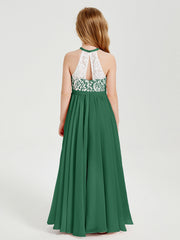 Abiti Da Damigella Lunghi In Chiffon Top In Pizzo Verde Scuro