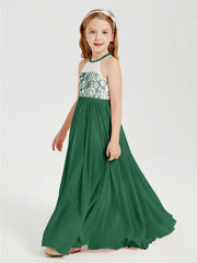 Abiti Da Damigella Lunghi In Chiffon Top In Pizzo Verde Scuro