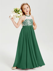 Abiti Da Damigella Lunghi In Chiffon Top In Pizzo Verde Scuro