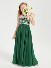 Abiti Da Damigella Lunghi In Chiffon Top In Pizzo Verde Scuro