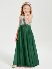 Abiti Da Damigella Lunghi In Chiffon Top In Pizzo Verde Scuro