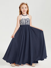 Abiti Da Damigella Lunghi In Chiffon Top In Pizzo Blu Scuro