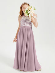 Abiti Da Damigella Lunghi In Chiffon Top In Pizzo Crepuscolo