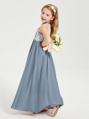 Abiti Da Damigella Lunghi In Chiffon Top In Pizzo Azzurro Polvere