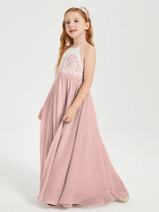 Abiti Da Damigella Lunghi In Chiffon Top In Pizzo Rosa Polvere