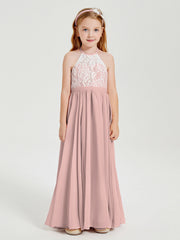Abiti Da Damigella Lunghi In Chiffon Top In Pizzo Rosa Polvere