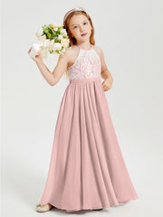 Abiti Da Damigella Lunghi In Chiffon Top In Pizzo Rosa Polvere