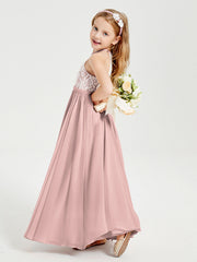 Abiti Da Damigella Lunghi In Chiffon Top In Pizzo Rosa Polvere