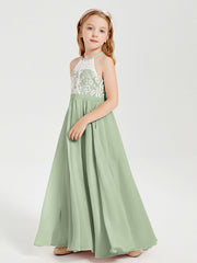 Abiti Da Damigella Lunghi In Chiffon Top In Pizzo Salvia Polvere