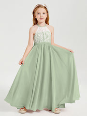Abiti Da Damigella Lunghi In Chiffon Top In Pizzo Salvia Polvere