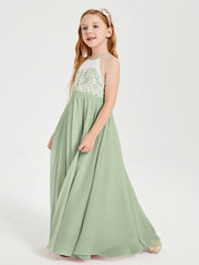 Abiti Da Damigella Lunghi In Chiffon Top In Pizzo Salvia Polvere