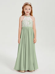 Abiti Da Damigella Lunghi In Chiffon Top In Pizzo Salvia Polvere