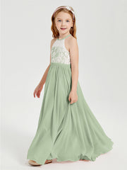 Abiti Da Damigella Lunghi In Chiffon Top In Pizzo Salvia Polvere