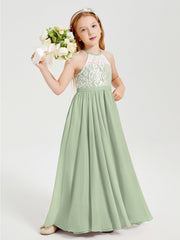 Abiti Da Damigella Lunghi In Chiffon Top In Pizzo Salvia Polvere