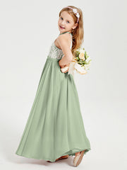 Abiti Da Damigella Lunghi In Chiffon Top In Pizzo Salvia Polvere