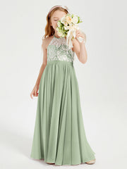 Abiti Da Damigella Lunghi In Chiffon Top In Pizzo Salvia Polvere