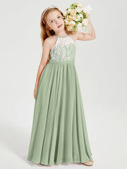Abiti Da Damigella Lunghi In Chiffon Top In Pizzo Salvia Polvere
