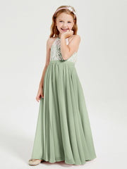 Abiti Da Damigella Lunghi In Chiffon Top In Pizzo Salvia Polvere