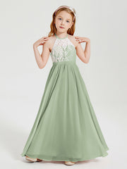 Abiti Da Damigella Lunghi In Chiffon Top In Pizzo Salvia Polvere