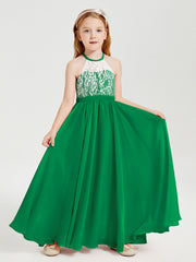 Abiti Da Damigella Lunghi In Chiffon Top In Pizzo Smeraldo