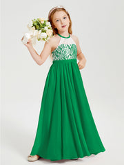 Abiti Da Damigella Lunghi In Chiffon Top In Pizzo Smeraldo