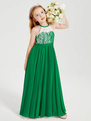 Abiti Da Damigella Lunghi In Chiffon Top In Pizzo Smeraldo
