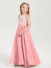 Abiti Da Damigella Lunghi In Chiffon Top In Pizzo Fenicottero