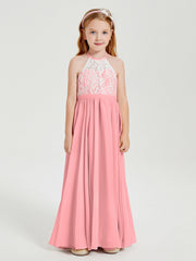 Abiti Da Damigella Lunghi In Chiffon Top In Pizzo Fenicottero
