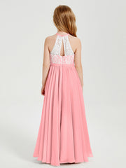 Abiti Da Damigella Lunghi In Chiffon Top In Pizzo Fenicottero