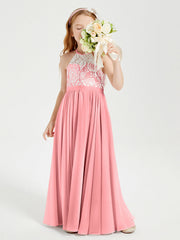 Abiti Da Damigella Lunghi In Chiffon Top In Pizzo Fenicottero