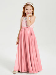 Abiti Da Damigella Lunghi In Chiffon Top In Pizzo Fenicottero