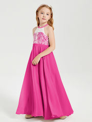 Abiti Da Damigella Lunghi In Chiffon Top In Pizzo Fucsia
