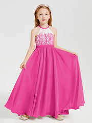 Abiti Da Damigella Lunghi In Chiffon Top In Pizzo Fucsia