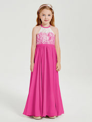 Abiti Da Damigella Lunghi In Chiffon Top In Pizzo Fucsia