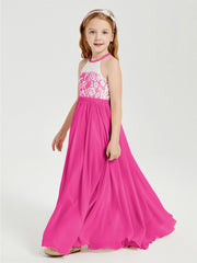 Abiti Da Damigella Lunghi In Chiffon Top In Pizzo Fucsia