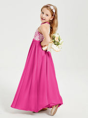 Abiti Da Damigella Lunghi In Chiffon Top In Pizzo Fucsia