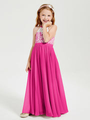 Abiti Da Damigella Lunghi In Chiffon Top In Pizzo Fucsia
