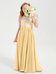 Abiti Da Damigella Lunghi In Chiffon Top In Pizzo Oro