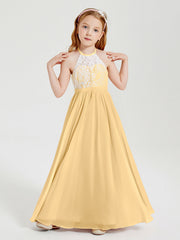 Abiti Da Damigella Lunghi In Chiffon Top In Pizzo Oro