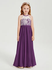 Abiti Da Damigella Lunghi In Chiffon Top In Pizzo Viola