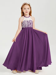 Abiti Da Damigella Lunghi In Chiffon Top In Pizzo Viola