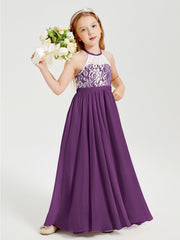 Abiti Da Damigella Lunghi In Chiffon Top In Pizzo Viola