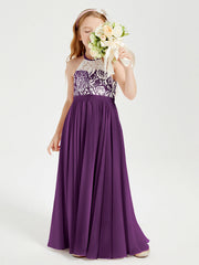 Abiti Da Damigella Lunghi In Chiffon Top In Pizzo Viola