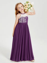 Abiti Da Damigella Lunghi In Chiffon Top In Pizzo Viola