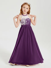 Abiti Da Damigella Lunghi In Chiffon Top In Pizzo Viola