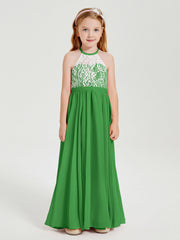 Abiti Da Damigella Lunghi In Chiffon Top In Pizzo Verde