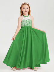 Abiti Da Damigella Lunghi In Chiffon Top In Pizzo Verde