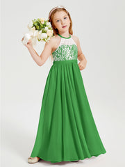 Abiti Da Damigella Lunghi In Chiffon Top In Pizzo Verde