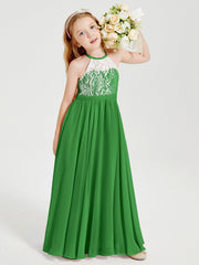 Abiti Da Damigella Lunghi In Chiffon Top In Pizzo Verde